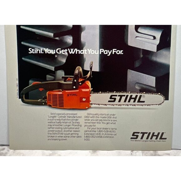 Stihl Chain Saw Print Ad Vintage 1982 Tools Man Cave Garage Decor - Picture 5 of 6